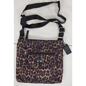 Coach Getaway Ocelot Crossbody File Bag Leopard Nylon Brown Purple Casual Travel